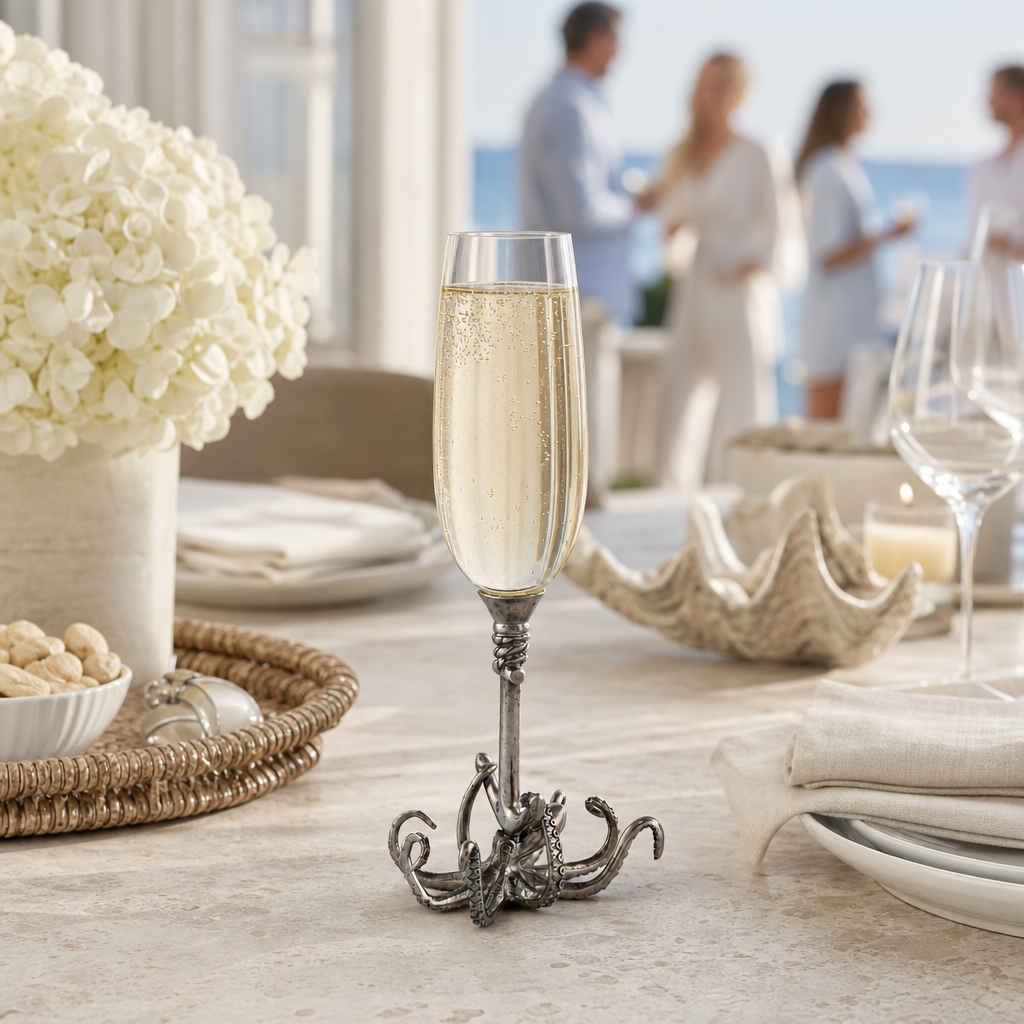 Octopus Pewter Stem Champagne Flute 9