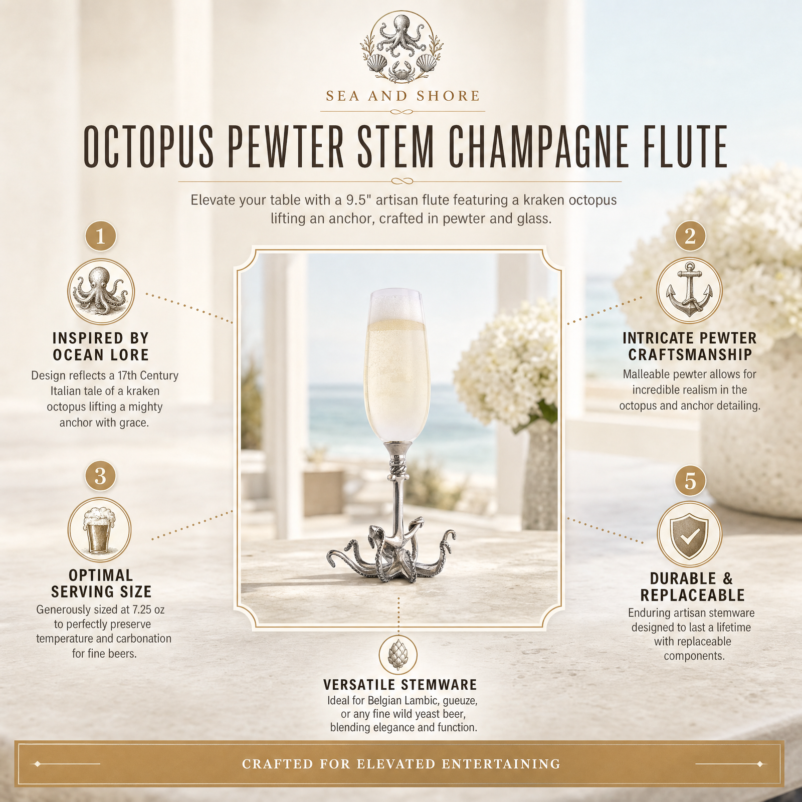 Octopus Pewter Stem Champagne Flute