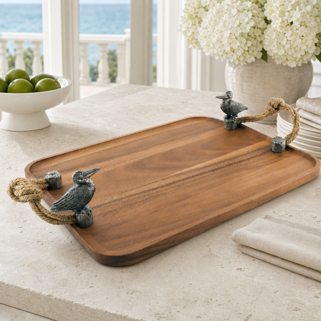 Pelican on pier Cheese Board 1