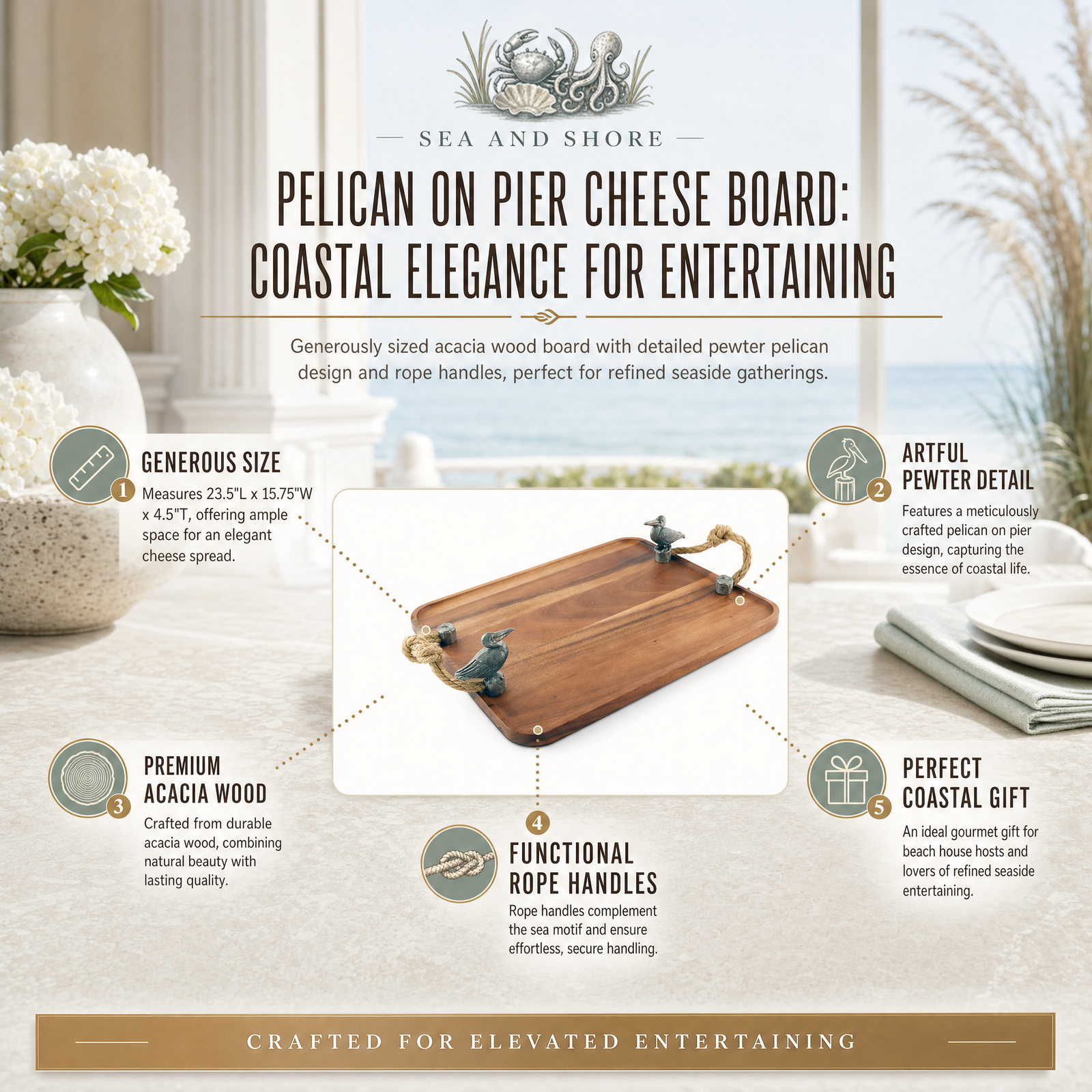 Pelican on Pier Cheese Board: Coastal Elegance for Entertaining