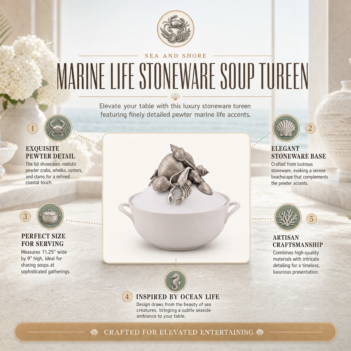 Marine Life Stoneware Soup Tureen 8