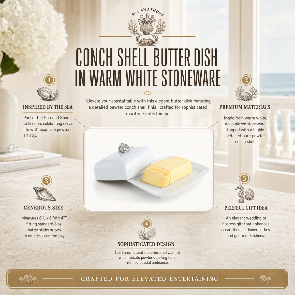 Conch Shell Stoneware Butter Dish 12