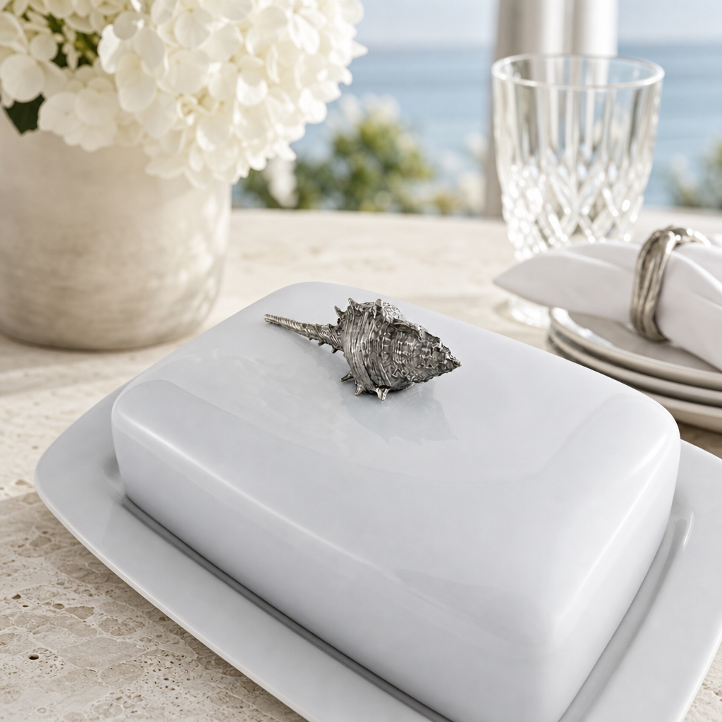 Conch Shell Stoneware Butter Dish 5