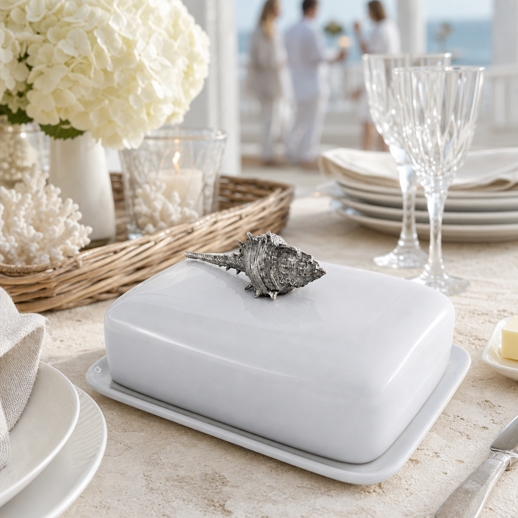 Conch Shell Stoneware Butter Dish 9
