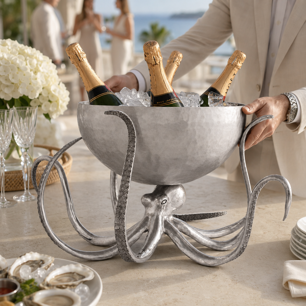 Octopus Pewter Steel Ice Tub Punchbowl 5