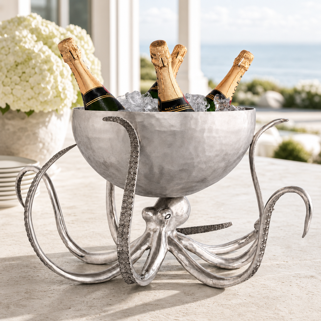 Octopus Pewter Steel Ice Tub Punchbowl 2
