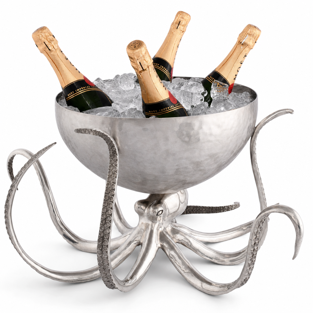 Octopus Pewter Steel Ice Tub Punchbowl 8