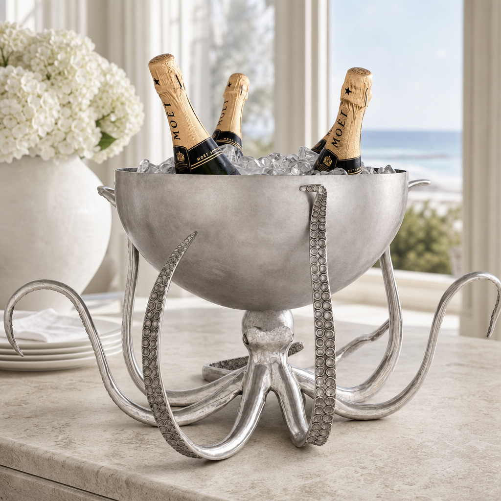 Octopus Pewter Steel Ice Tub Punchbowl 4