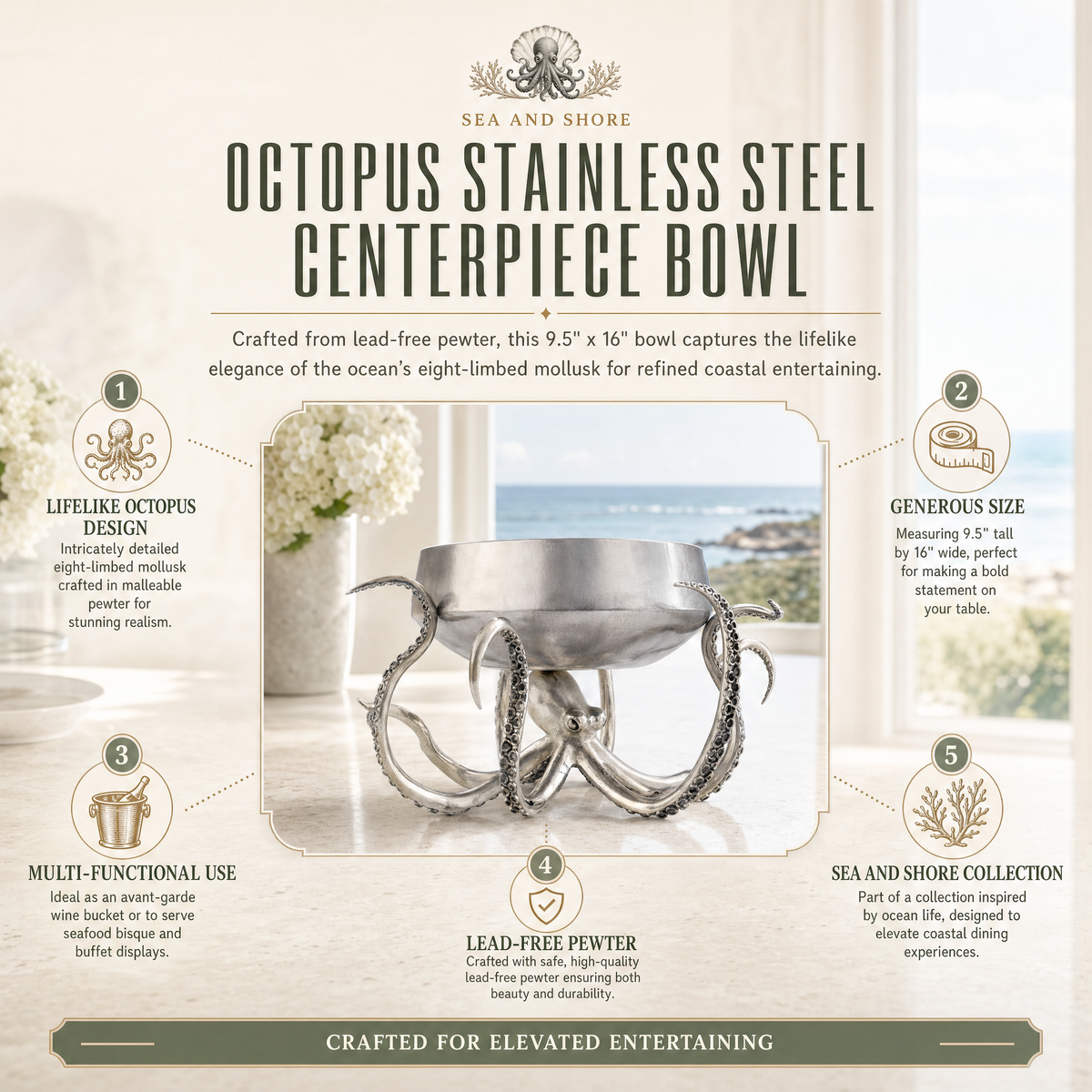 Octopus Stainless Steel Centerpiece Bowl 1