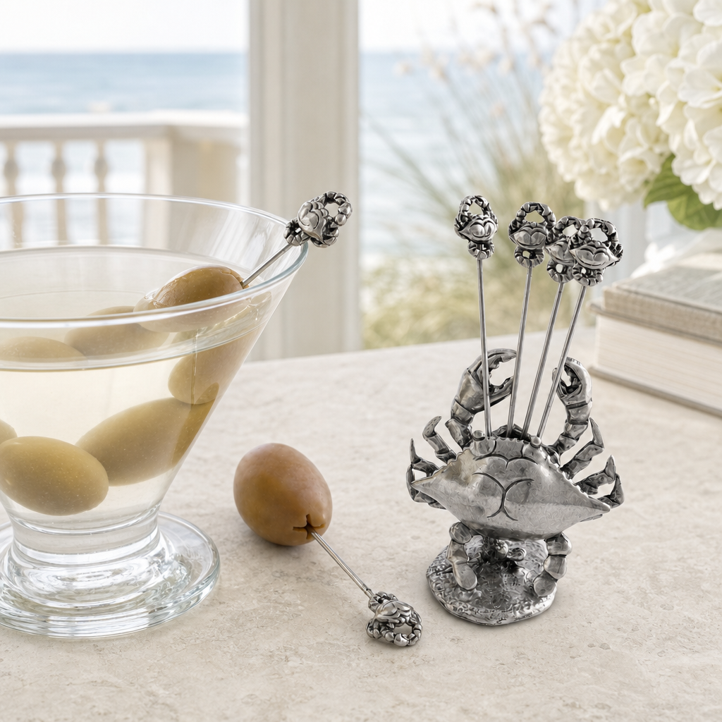 Pewter Blue Crab Cheese Pick Set 5