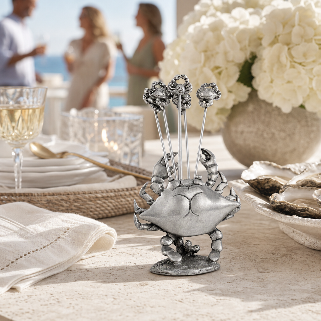 Pewter Blue Crab Cheese Pick Set 7