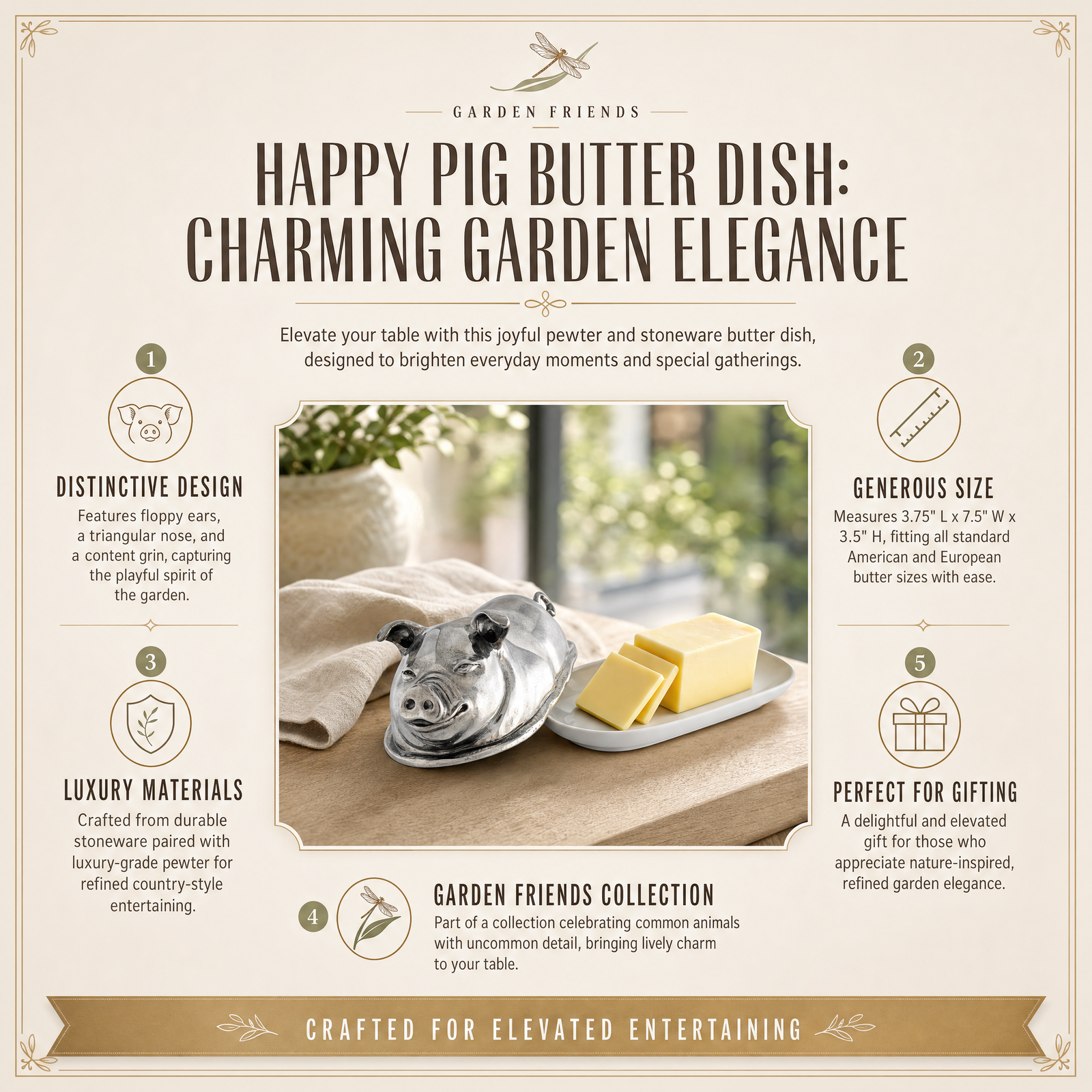 Happy Pig Butter Dish: Charming Garden Elegance