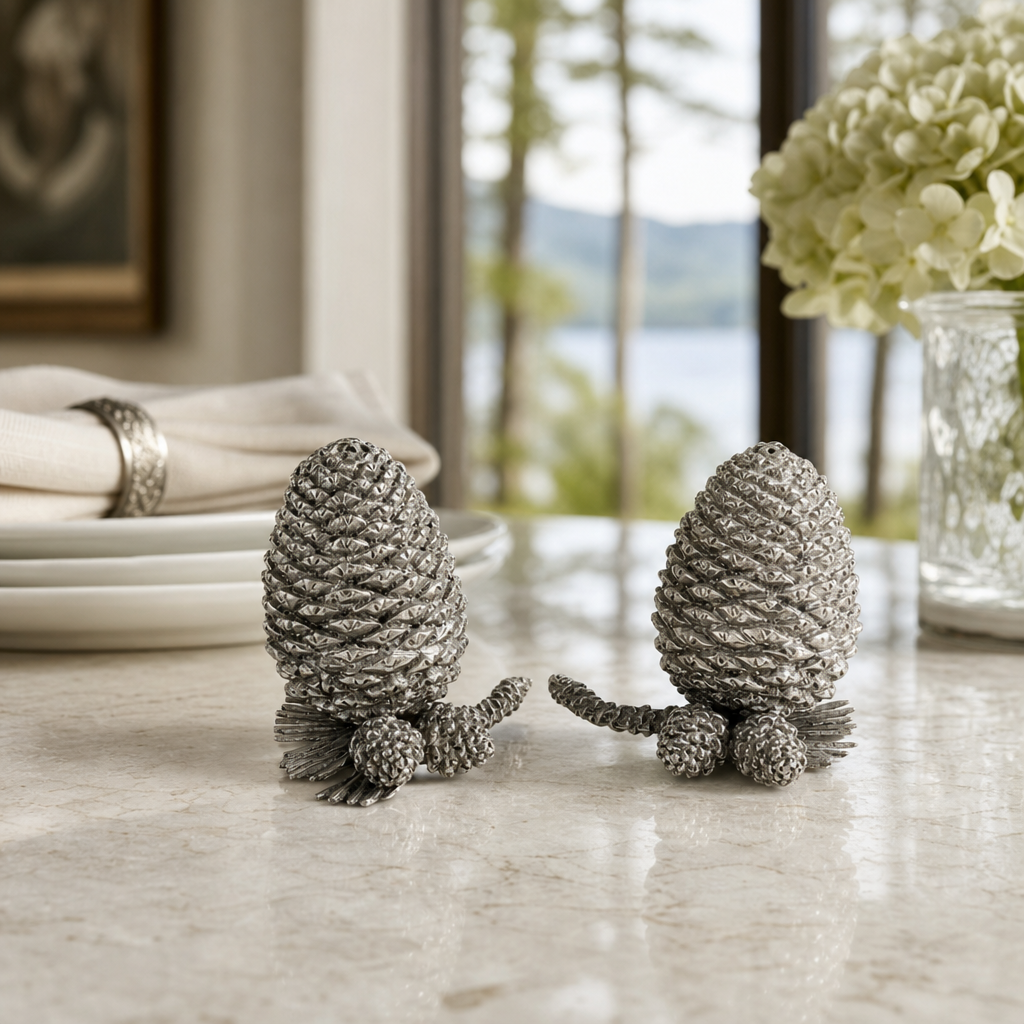 Pewter Pine Cones Salt & Pepper Set 6