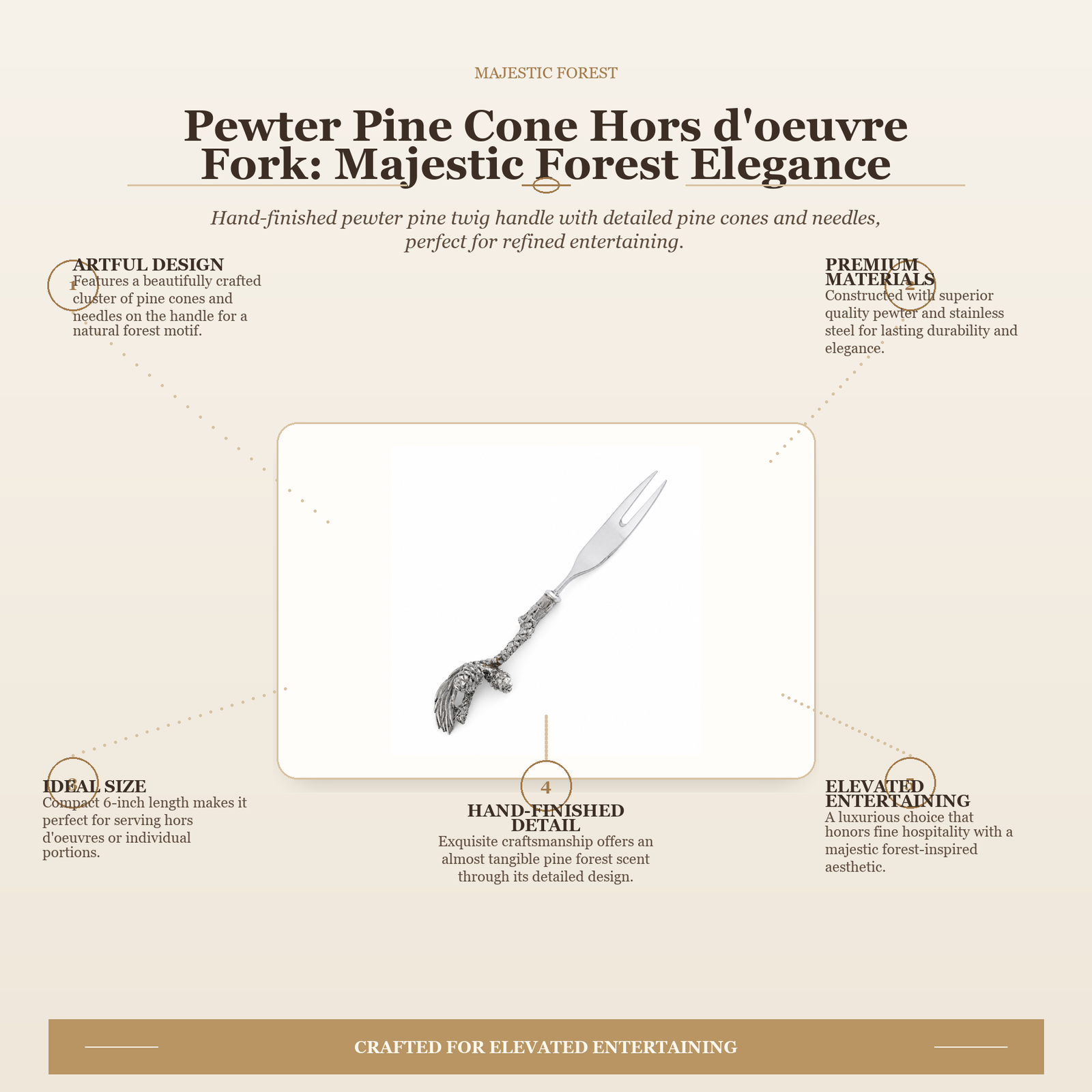 Pewter Pine Cone Hors d'oeuvre Fork: Majestic Forest Elegance