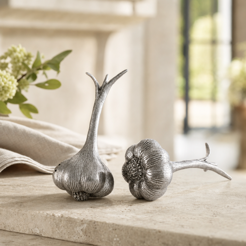 Pewter Garlic Salt & Pepper Set 1