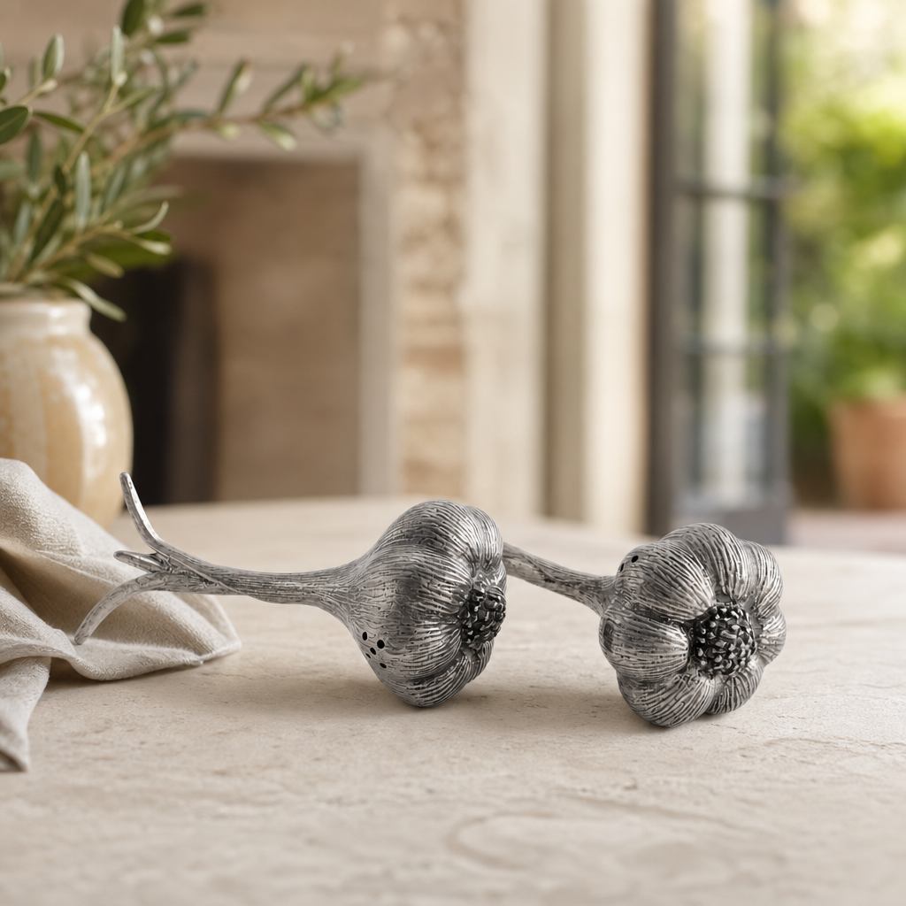 Pewter Garlic Salt & Pepper Set 4