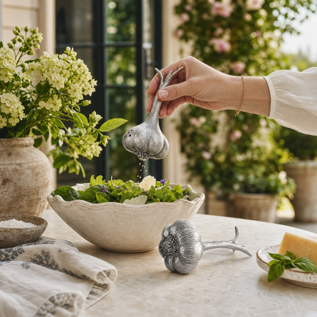 Pewter Garlic Salt & Pepper Set 6