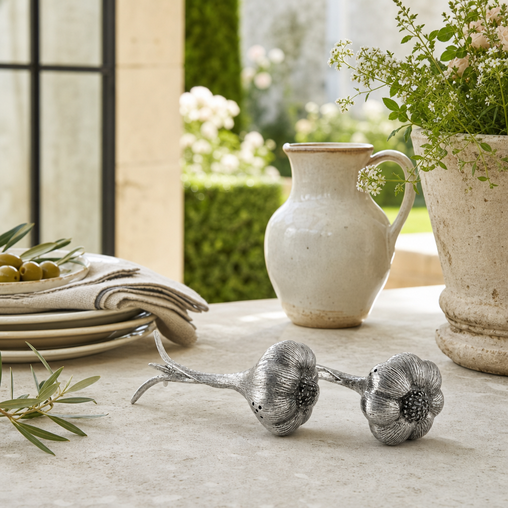 Pewter Garlic Salt & Pepper Set 8