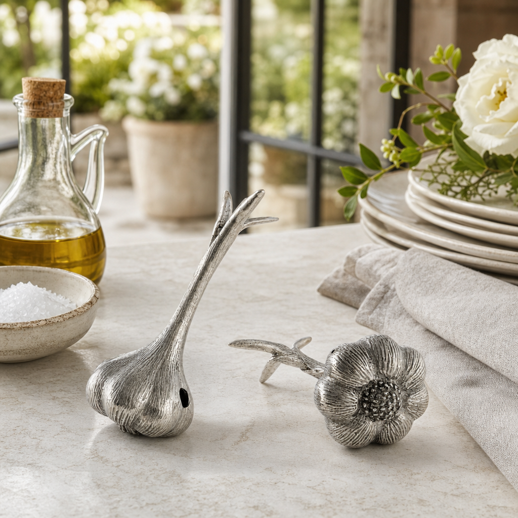 Pewter Garlic Salt & Pepper Set 9