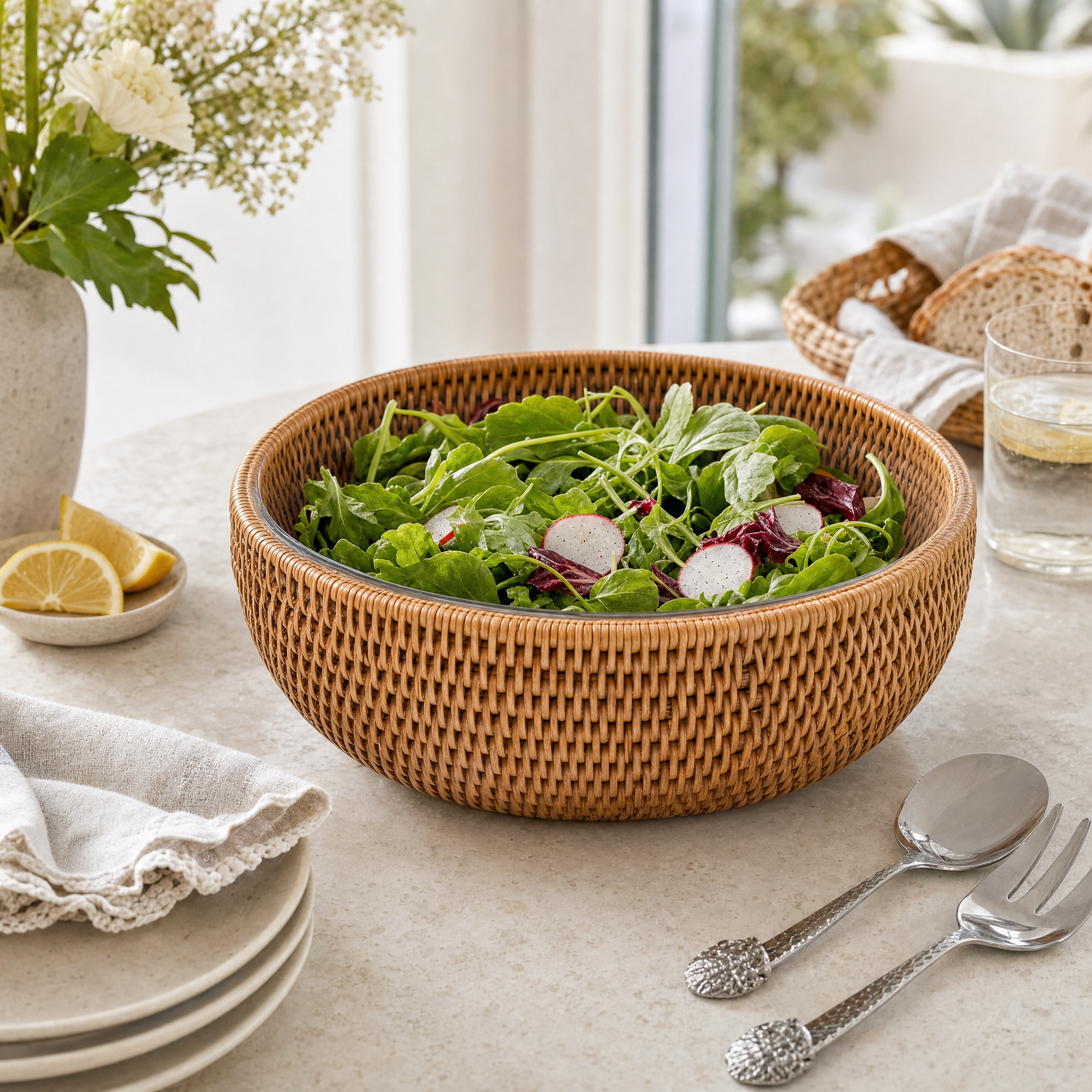 Hand Woven Serving Bowl Rattan 7