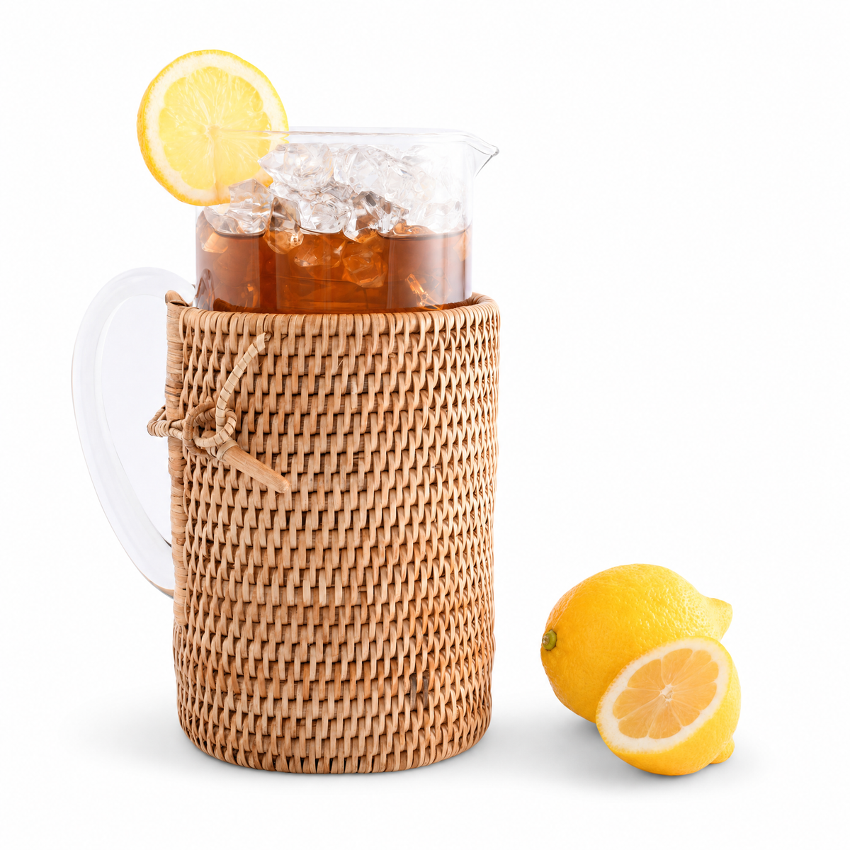 Glass Pitcher Hand Woven Wicker Natural Rattan Cover 1