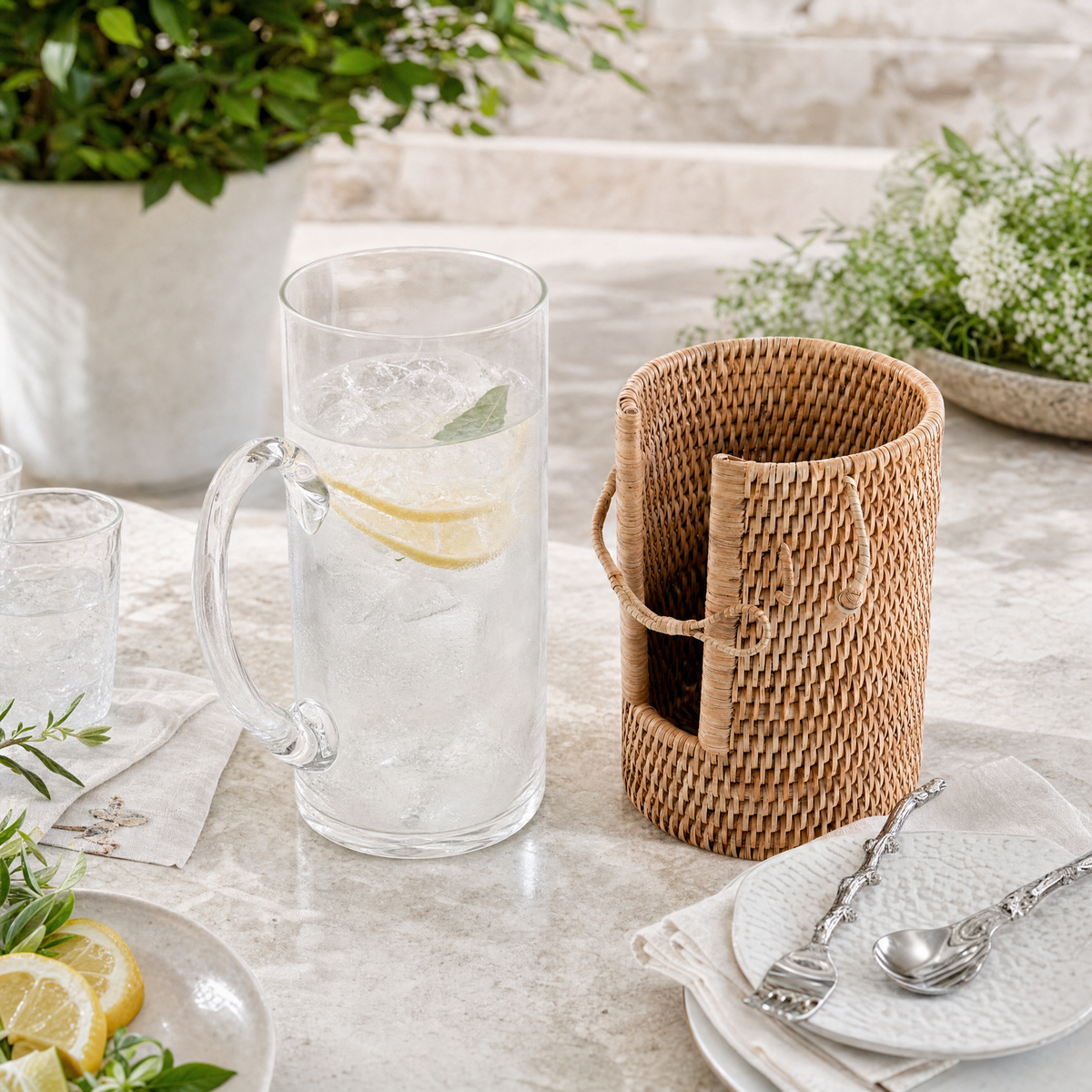 Glass Pitcher Hand Woven Wicker Natural Rattan Cover 8