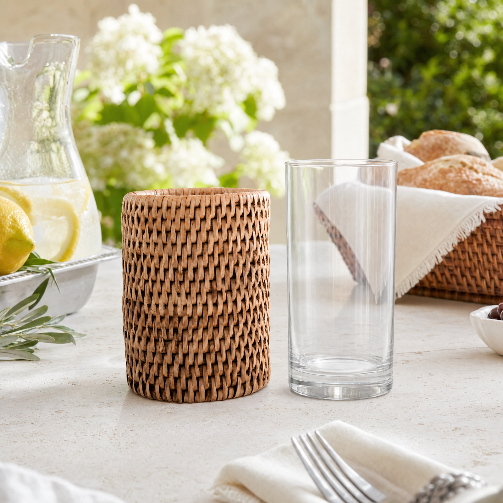 Drinking Glass Covered with Hand Woven Wicker Rattan - Set of 4 8