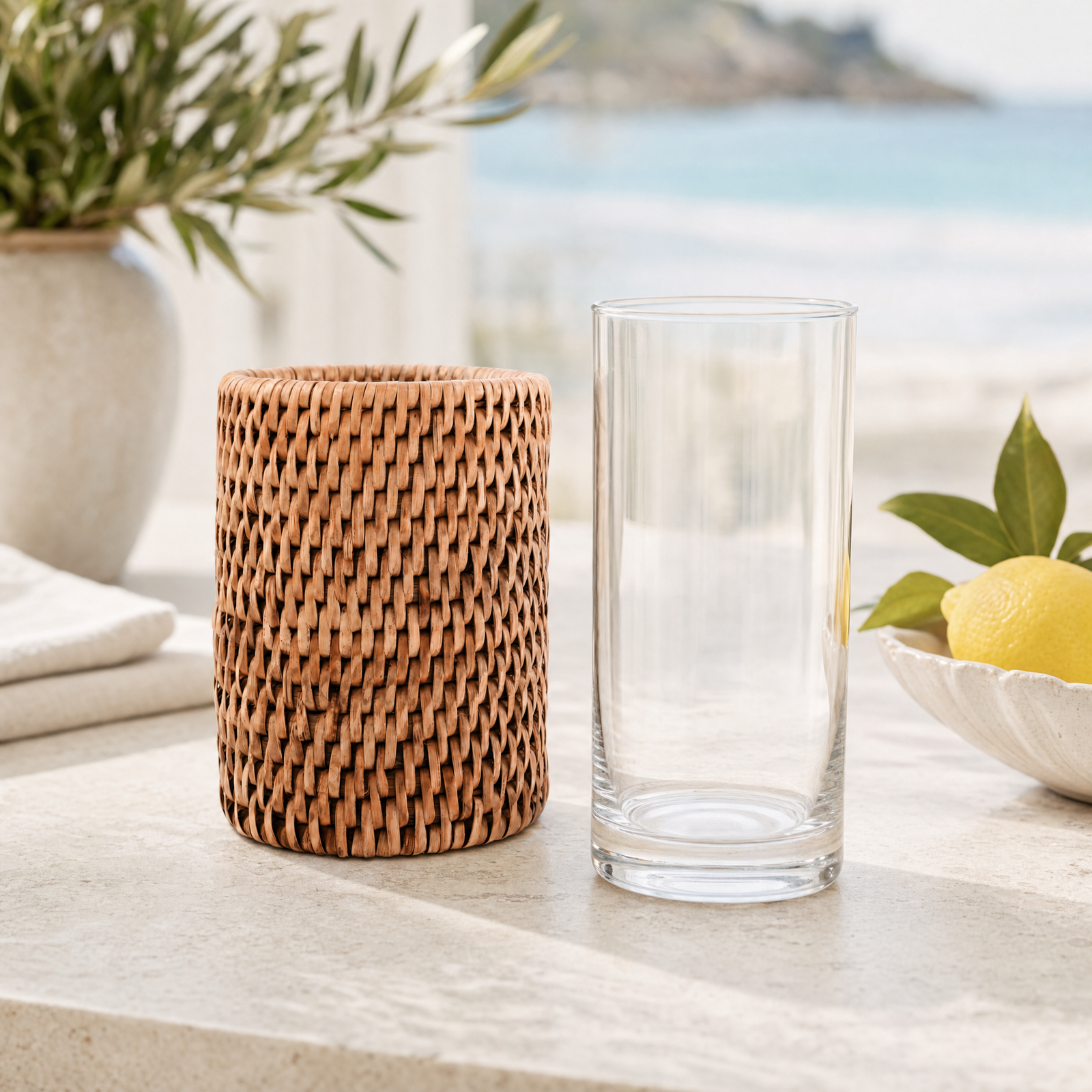 Drinking Glass Covered with Hand Woven Wicker Rattan - Set of 4 4