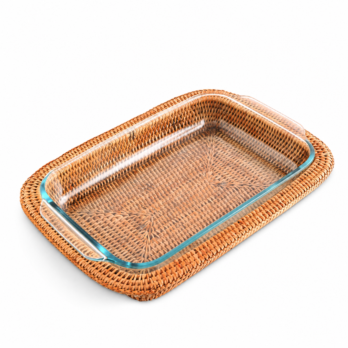 Hand Woven Rattan 3qt Rectangular Casserole Holder 10
