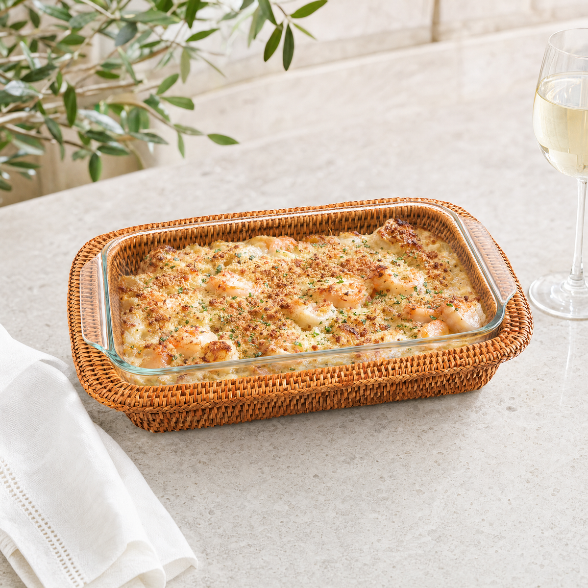 Hand Woven Rattan 3qt Rectangular Casserole Holder 5