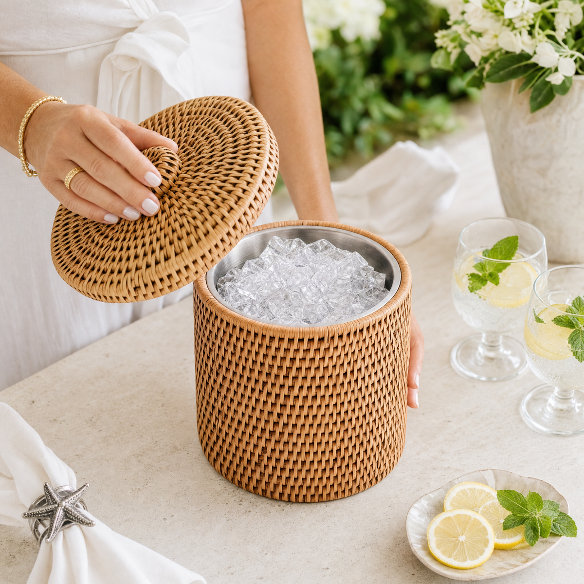 Hand Woven Wicker Rattan Ice Bucket 6