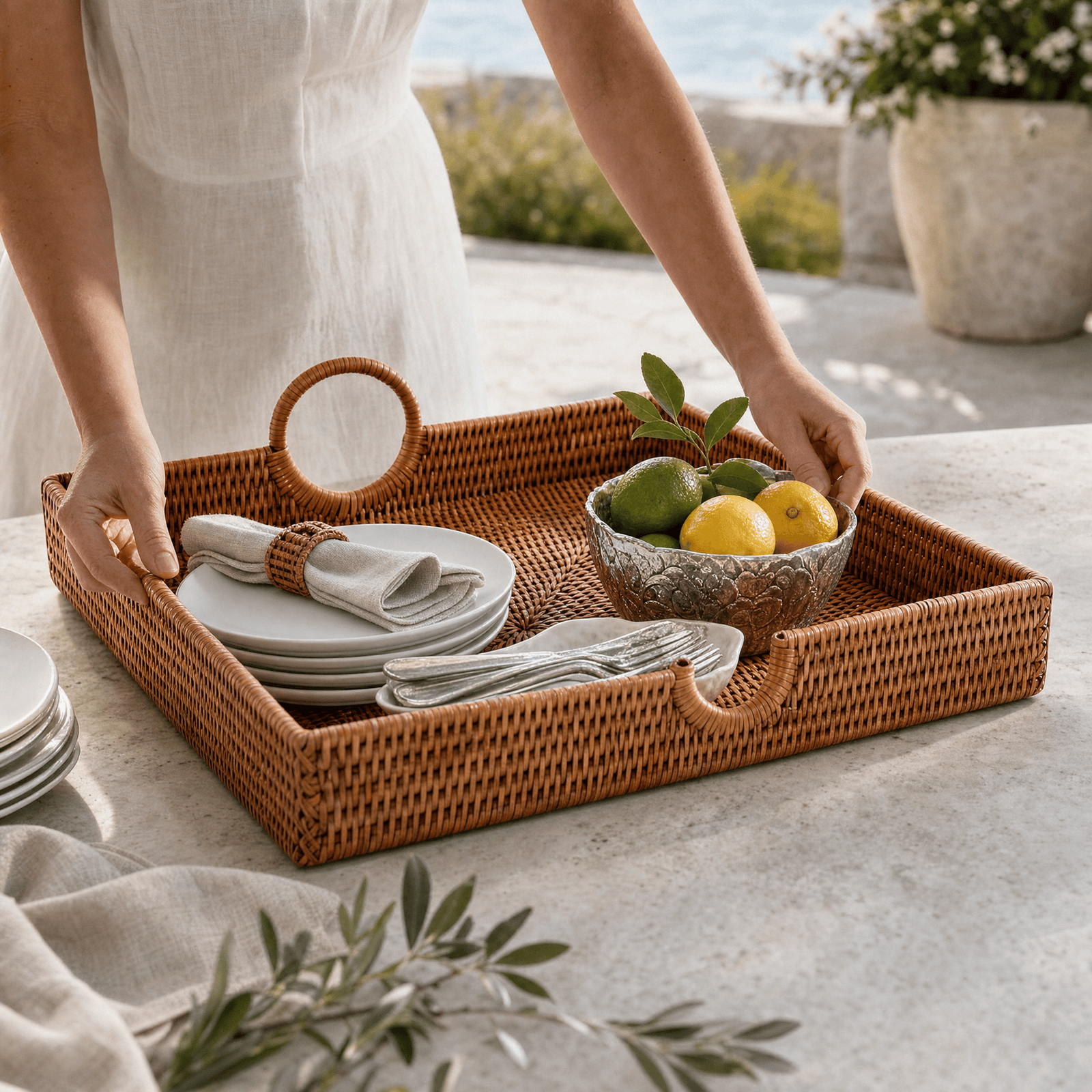 Hand Woven Wicker Rattan Large Square Tray 6