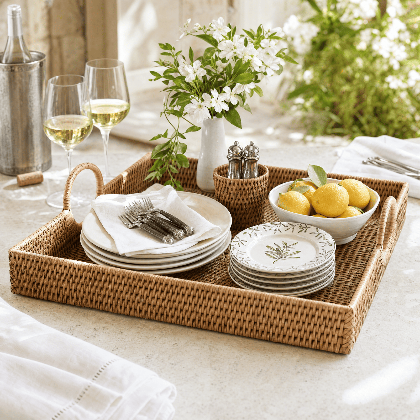 Hand Woven Wicker Rattan Large Square Tray 7