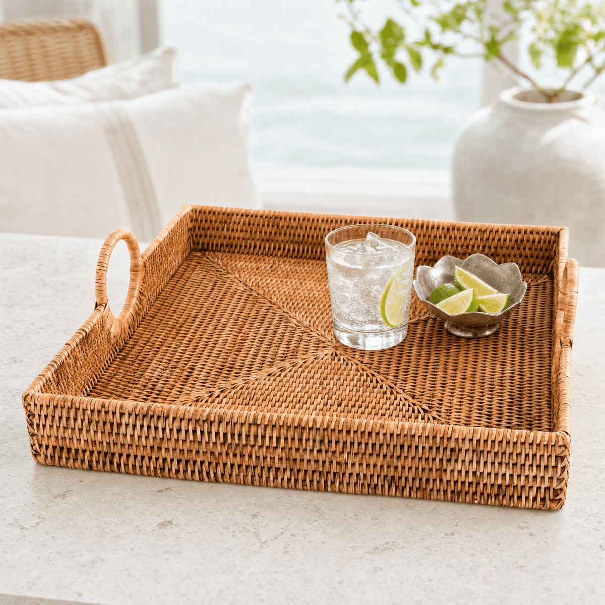 Hand Woven Wicker Rattan Large Square Tray 5