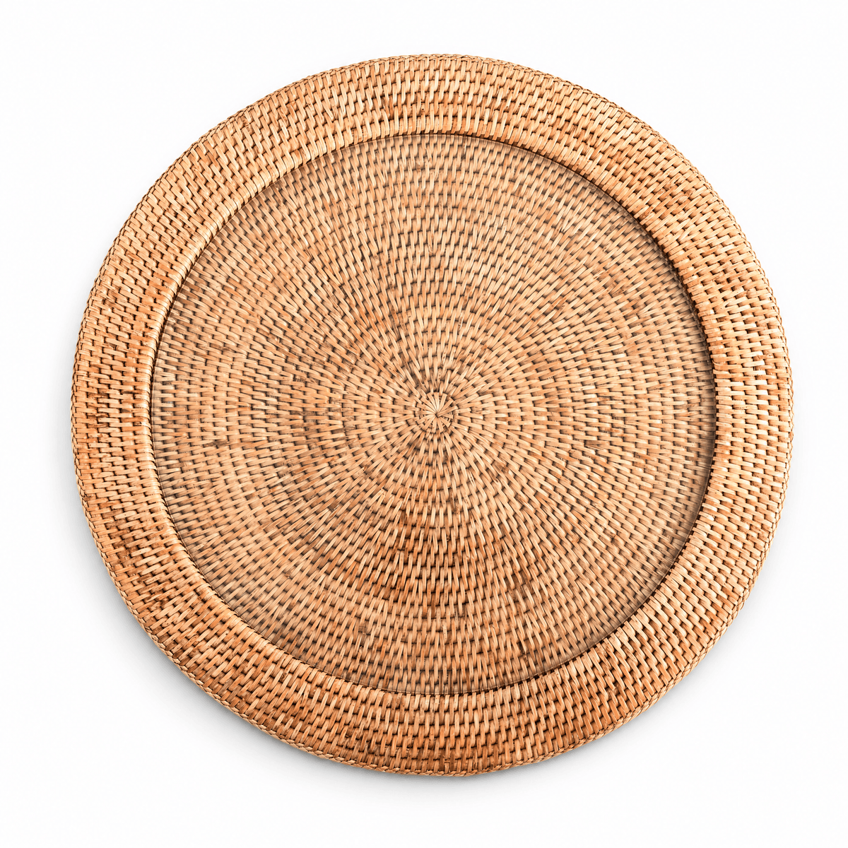 Round Serving Tray Hand Woven Wicker Rattan - Glass Insert 10