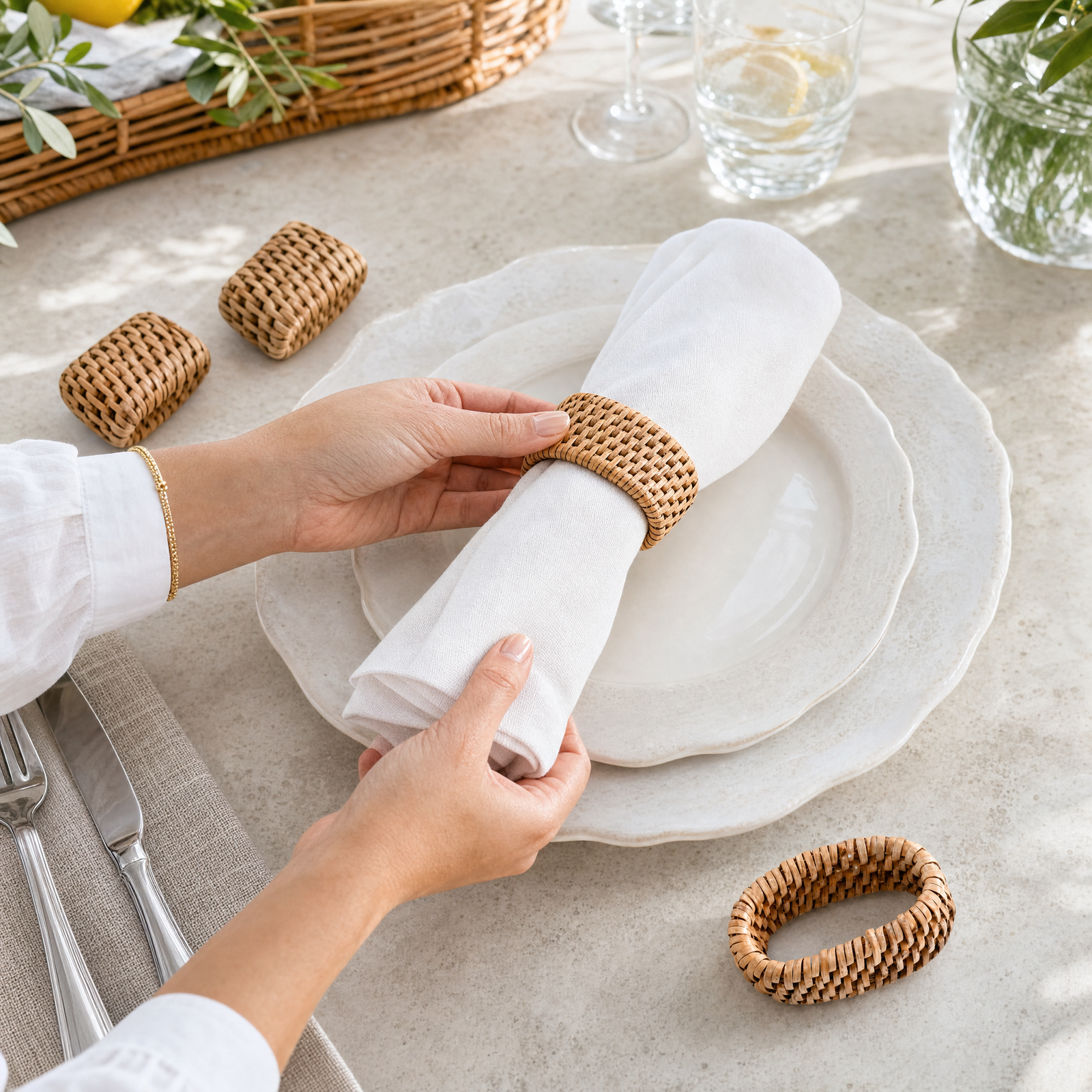 Hand Woven Rattan Napkin Ring - Set of 4 6