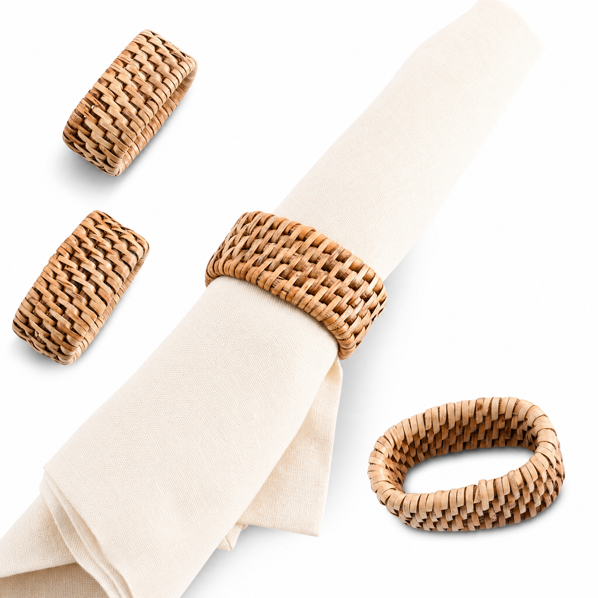 Hand Woven Rattan Napkin Ring - Set of 4 1
