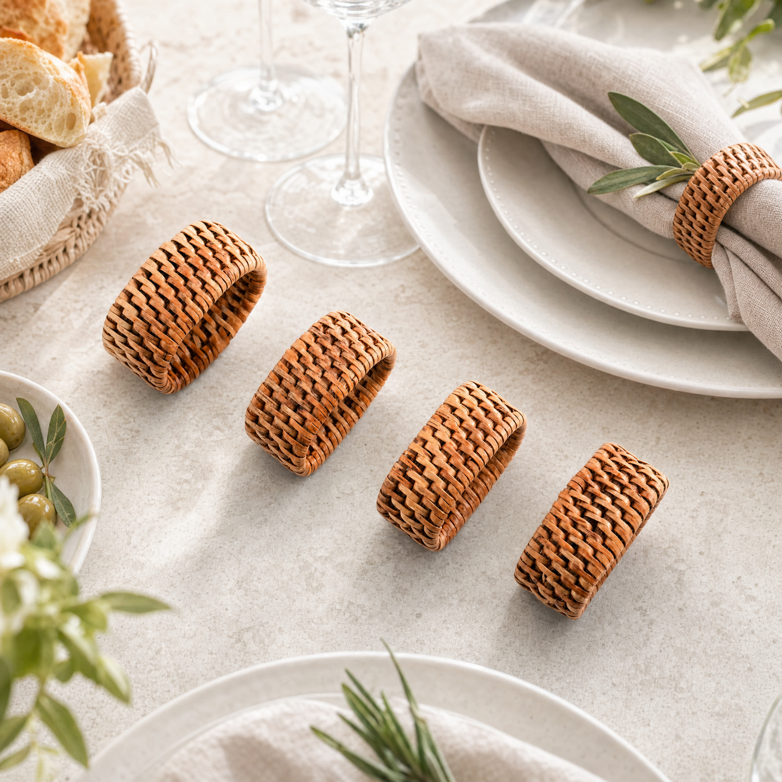 Hand Woven Rattan Napkin Ring - Set of 4 7