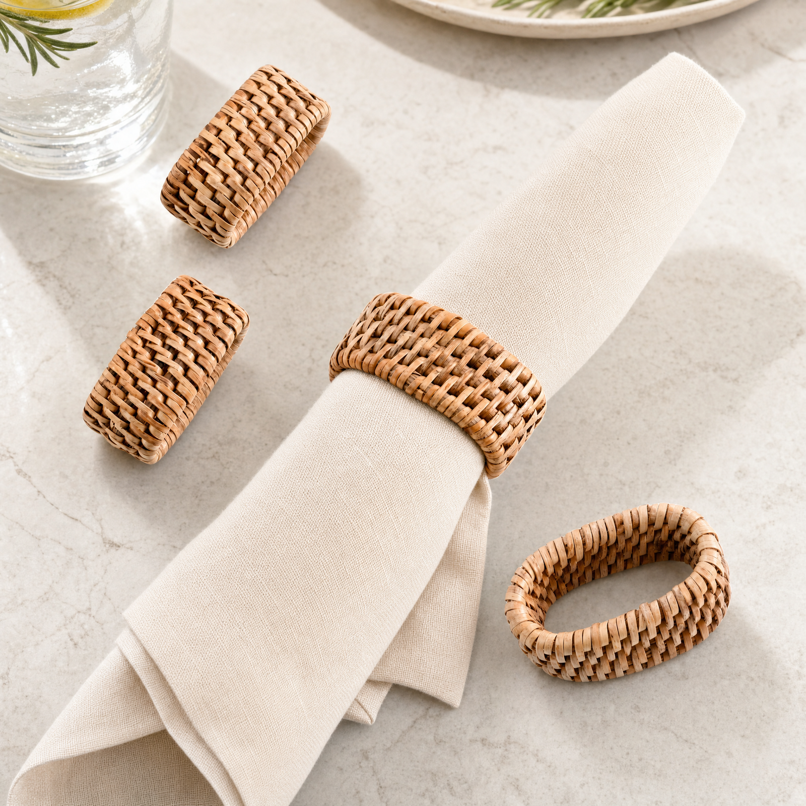 Hand Woven Rattan Napkin Ring - Set of 4 1