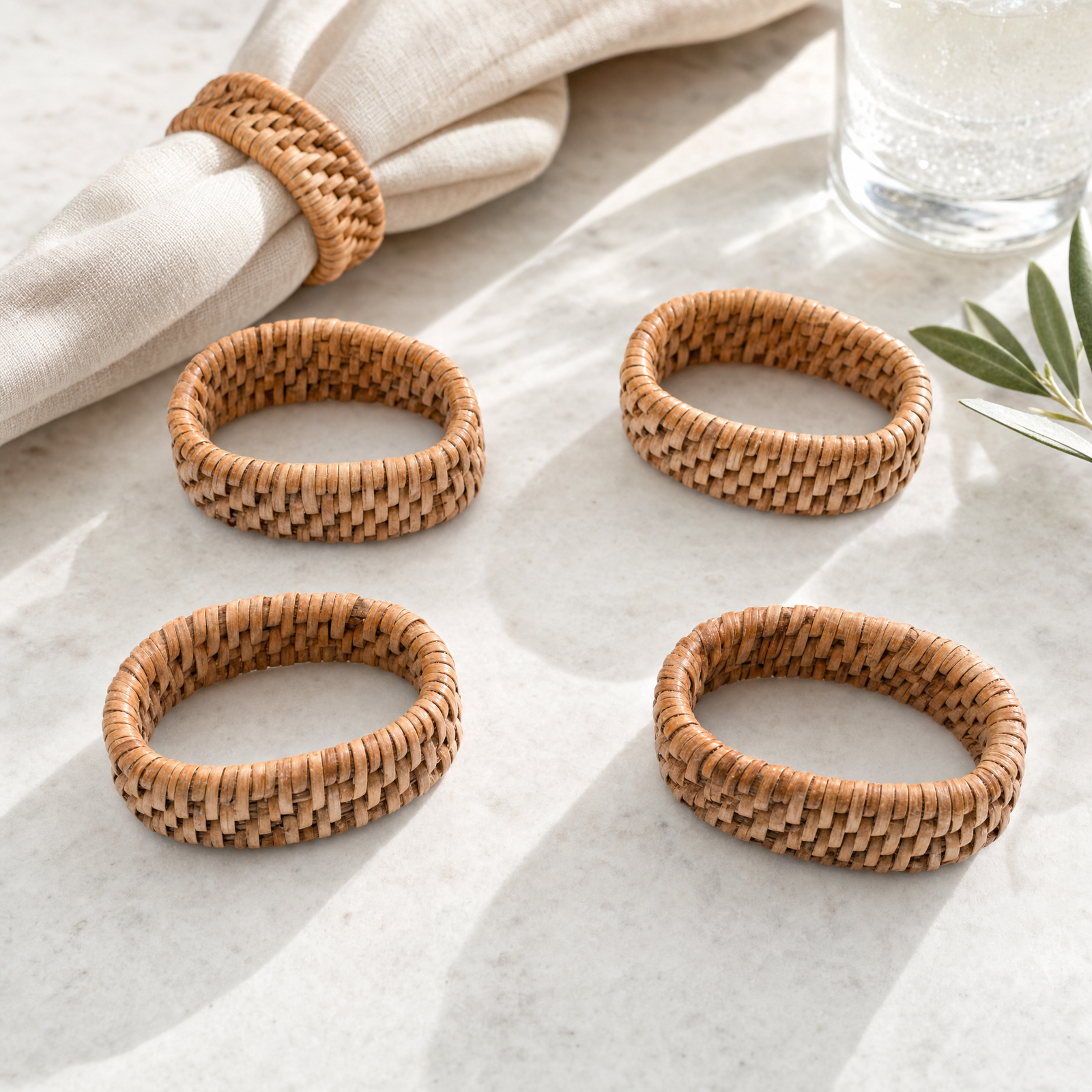 Hand Woven Rattan Napkin Ring - Set of 4 4