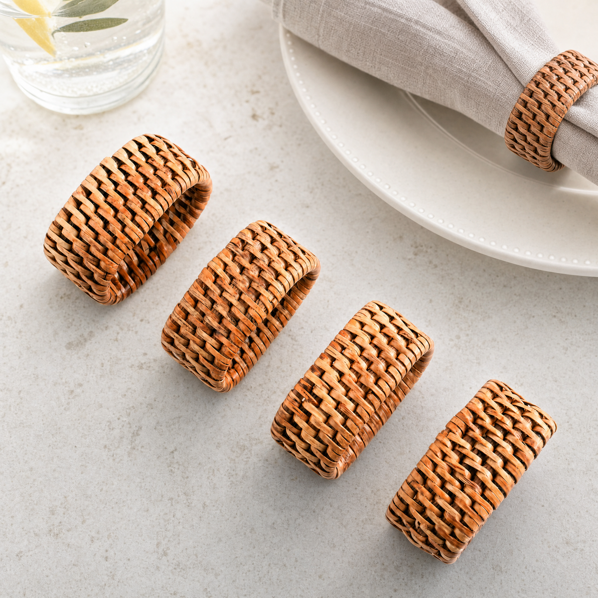 Hand Woven Rattan Napkin Ring - Set of 4 3