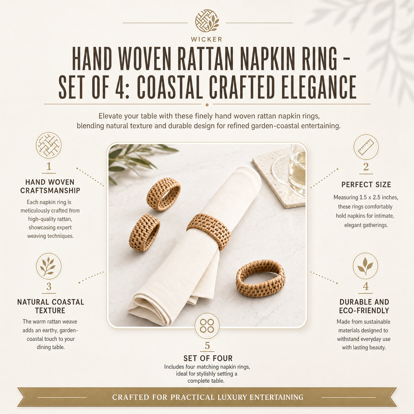 Hand Woven Rattan Napkin Ring - Set of 4 1
