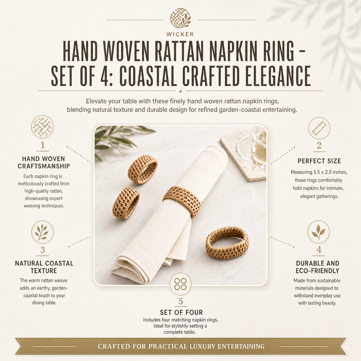 Hand Woven Rattan Napkin Ring - Set of 4 11