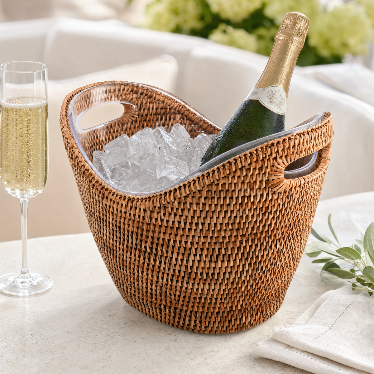 Hand Woven Wicker Rattan Champagne / Ice Tub 5