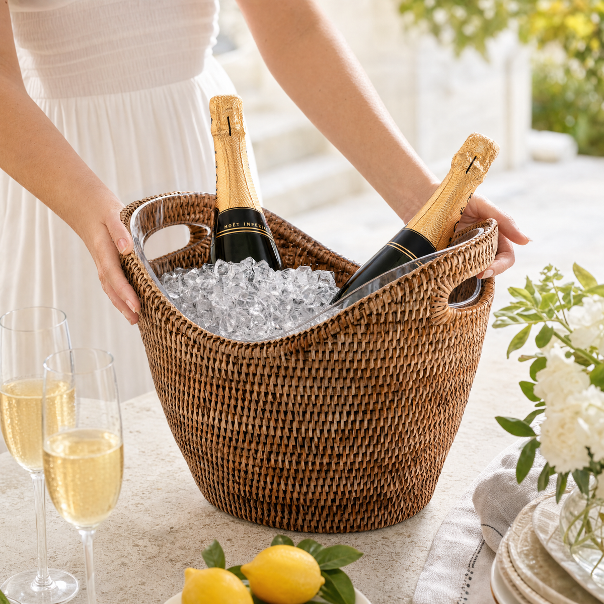 Hand Woven Wicker Rattan Champagne / Ice Tub 6