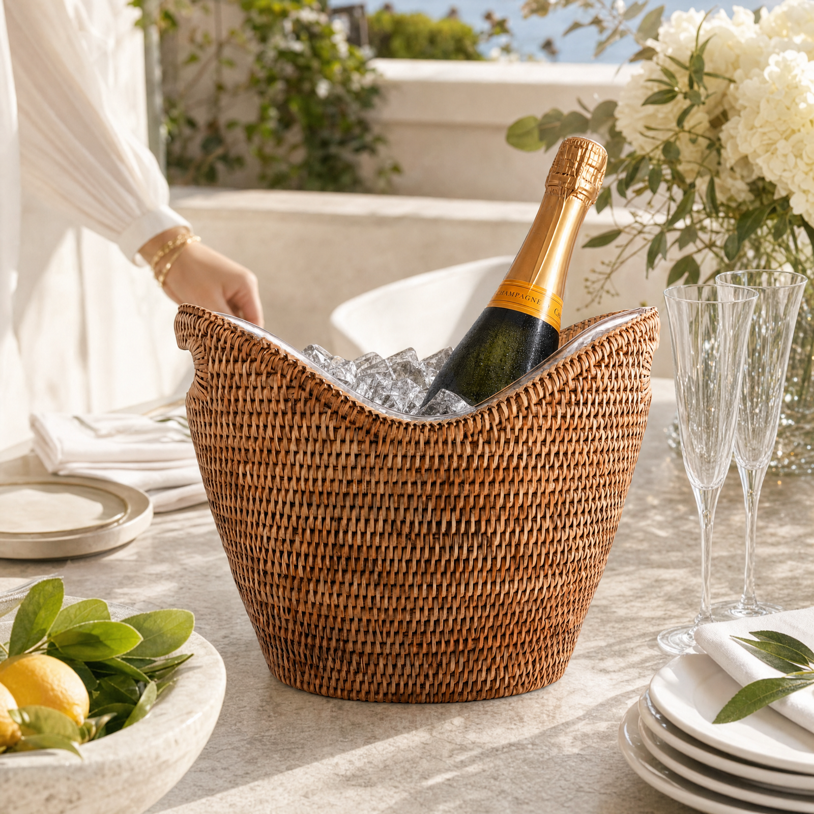 Hand Woven Wicker Rattan Champagne / Ice Tub 7