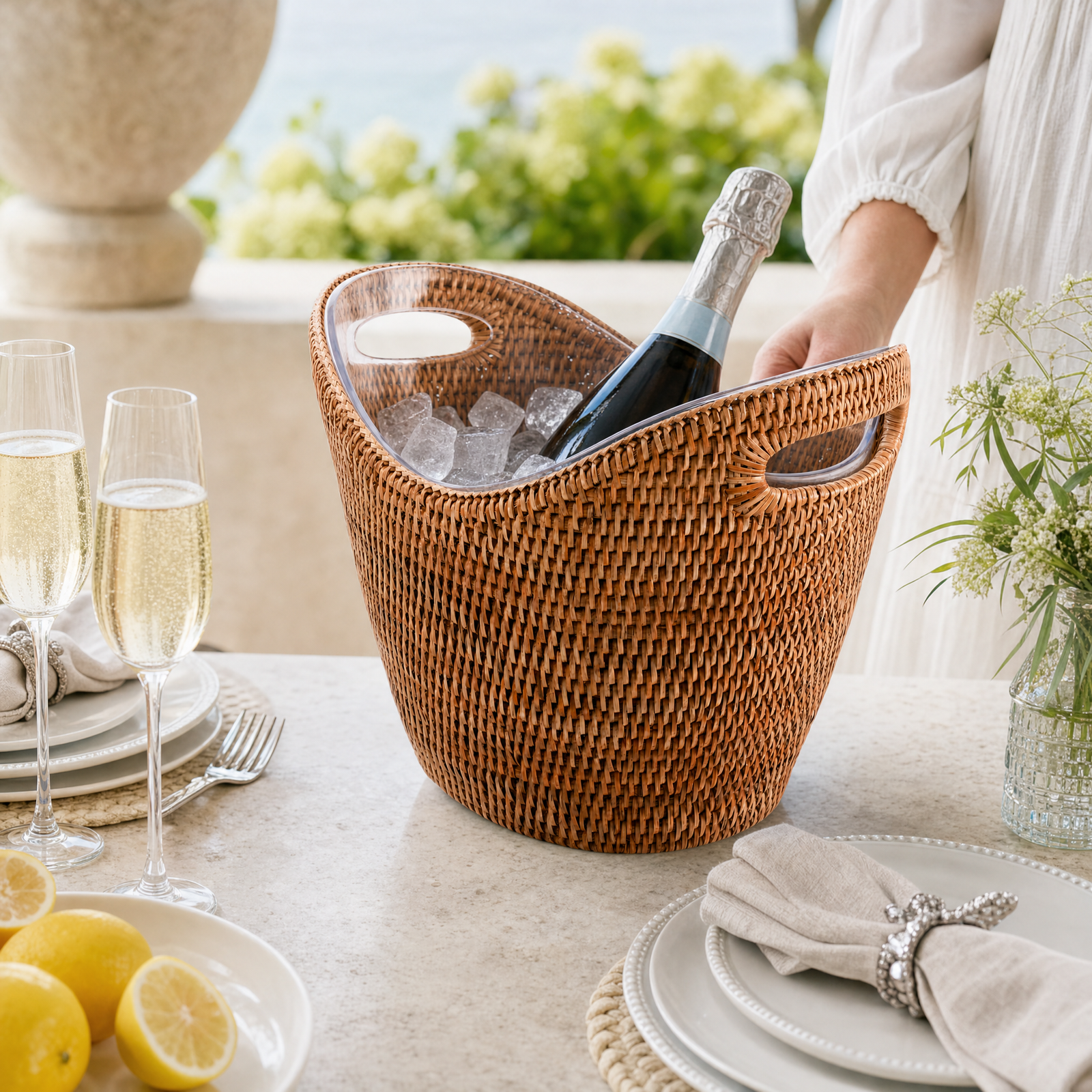 Hand Woven Wicker Rattan Champagne / Ice Tub 9