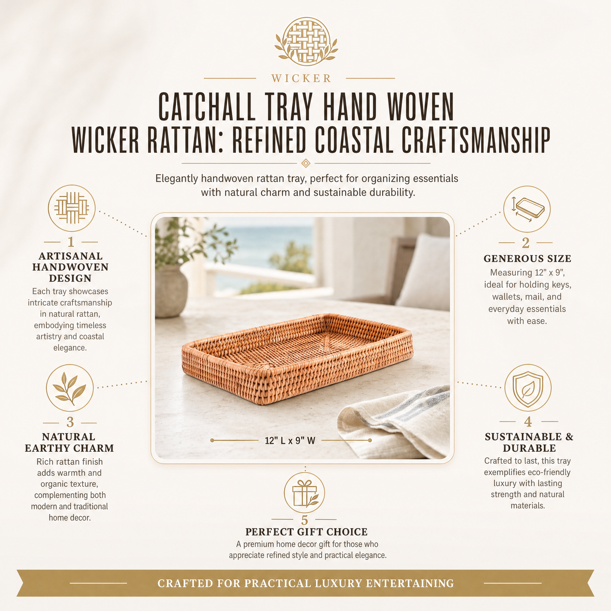 Catchall Tray Hand Woven Wicker Rattan 11