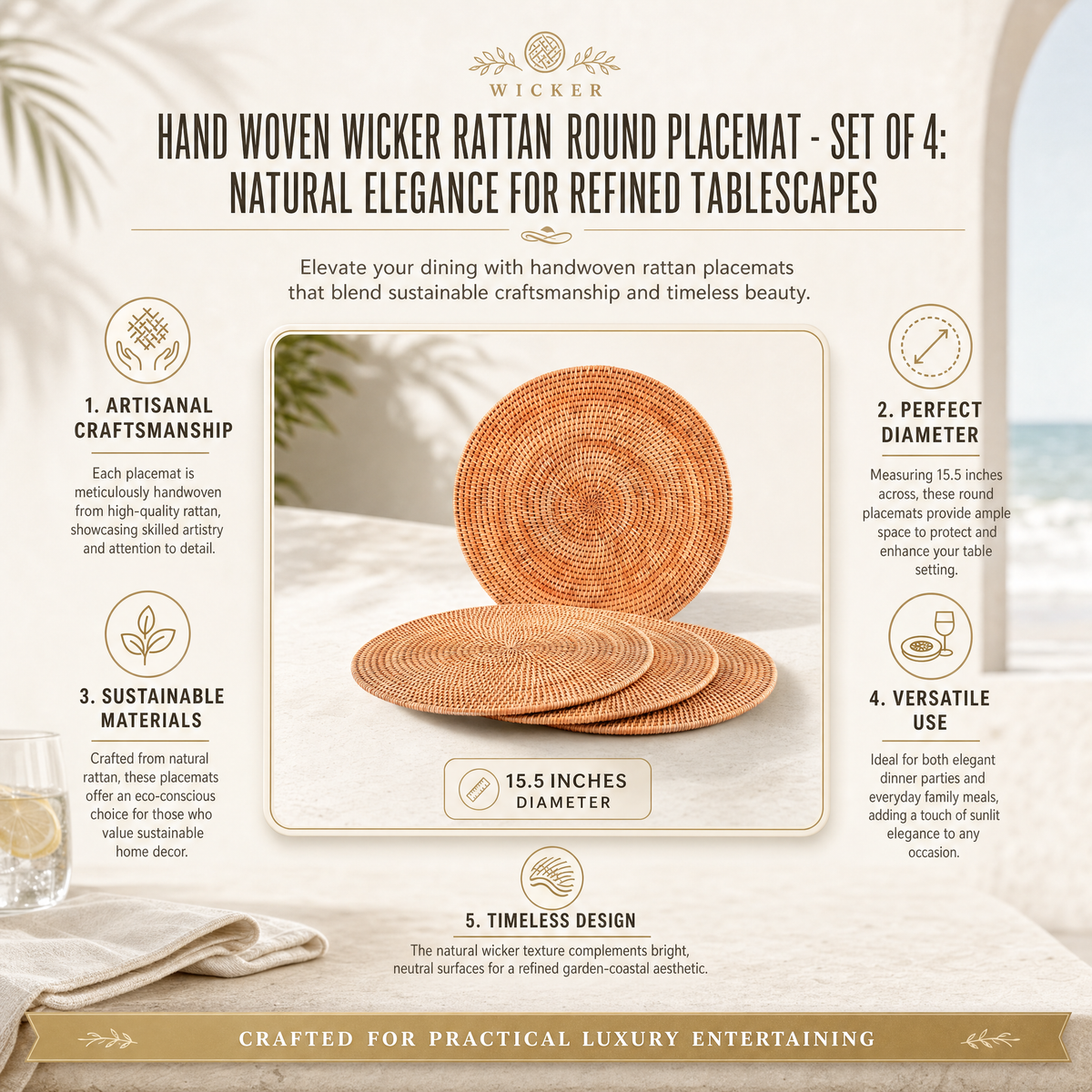 Hand Woven Wicker Rattan Round Placemat - Set of 4 11