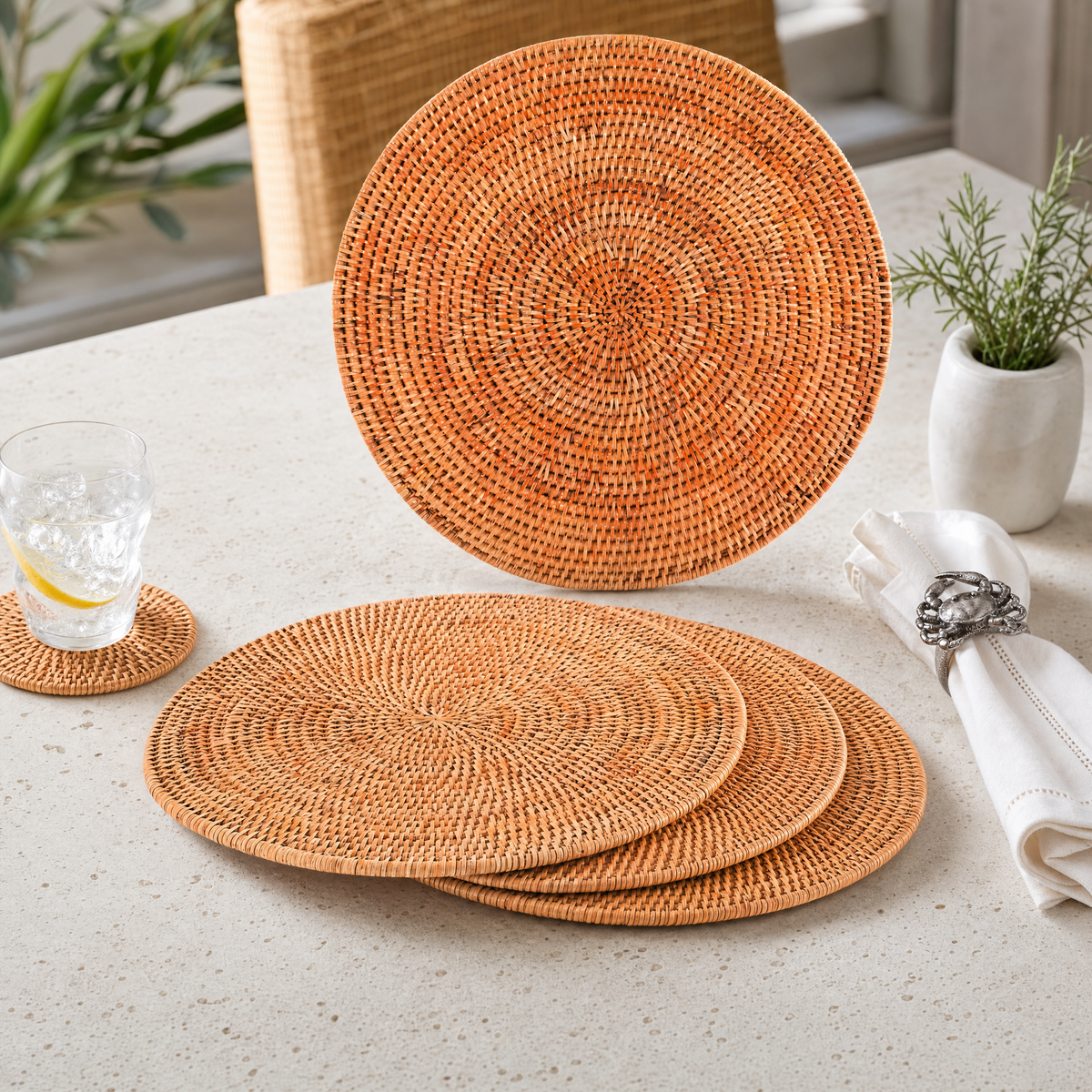 Hand Woven Wicker Rattan Round Placemat - Set of 4 2